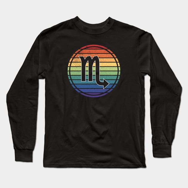 Vintage Distressed Rainbow Gay Pride Zodiac Scorpio Long Sleeve T-Shirt by Muzehack